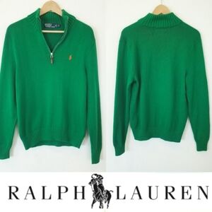 Polo Ralph Lauren Vintage RL Quarter Zip up Cardigan Sweater Sporty Ribbed EUC